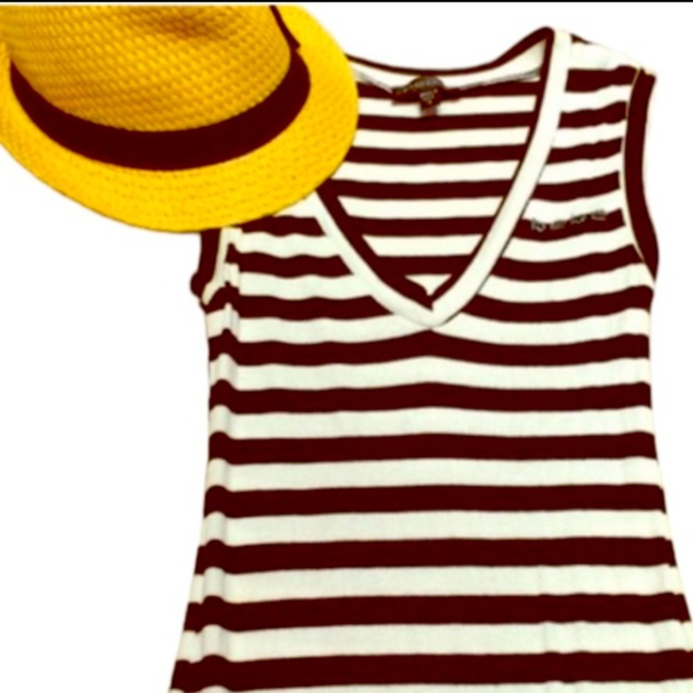 Bebe RARE B&W Striped Soft Stretch Tank Top w/ Bling Lettering Intact